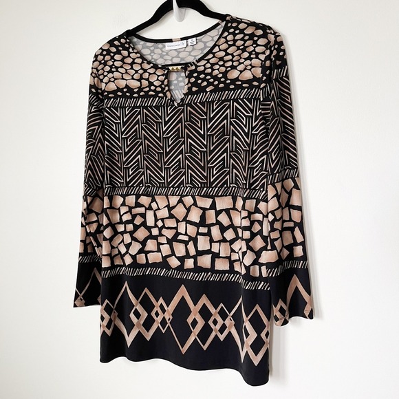 Susan Graver Liquid Knit Tunic Top Multi Print Geometric Womens Medium Office - Picture 2 of 9